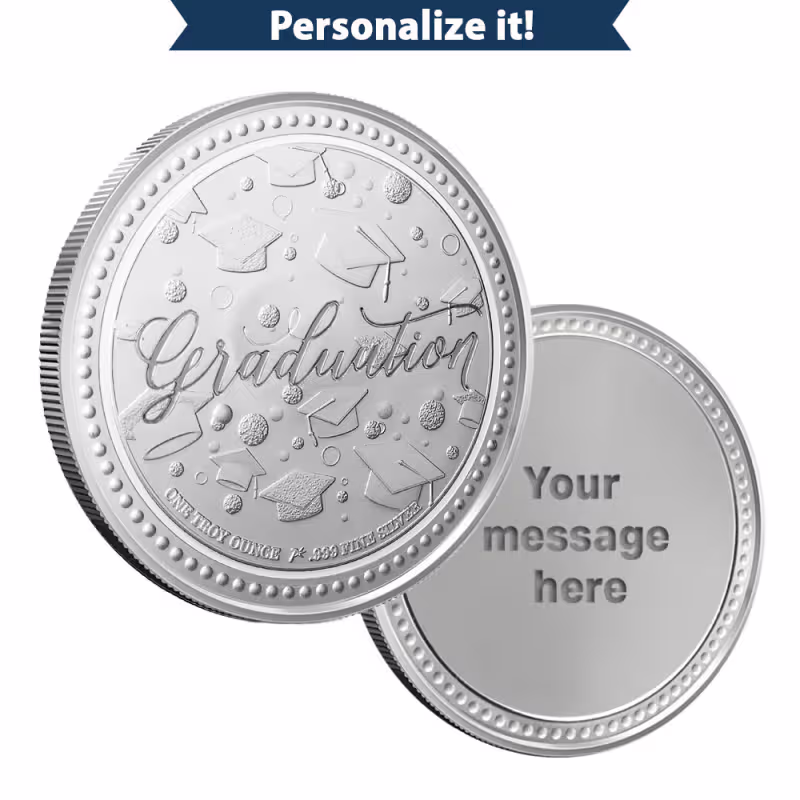 1 oz Silver Engravable Graduation Round (New w/Gift Box)