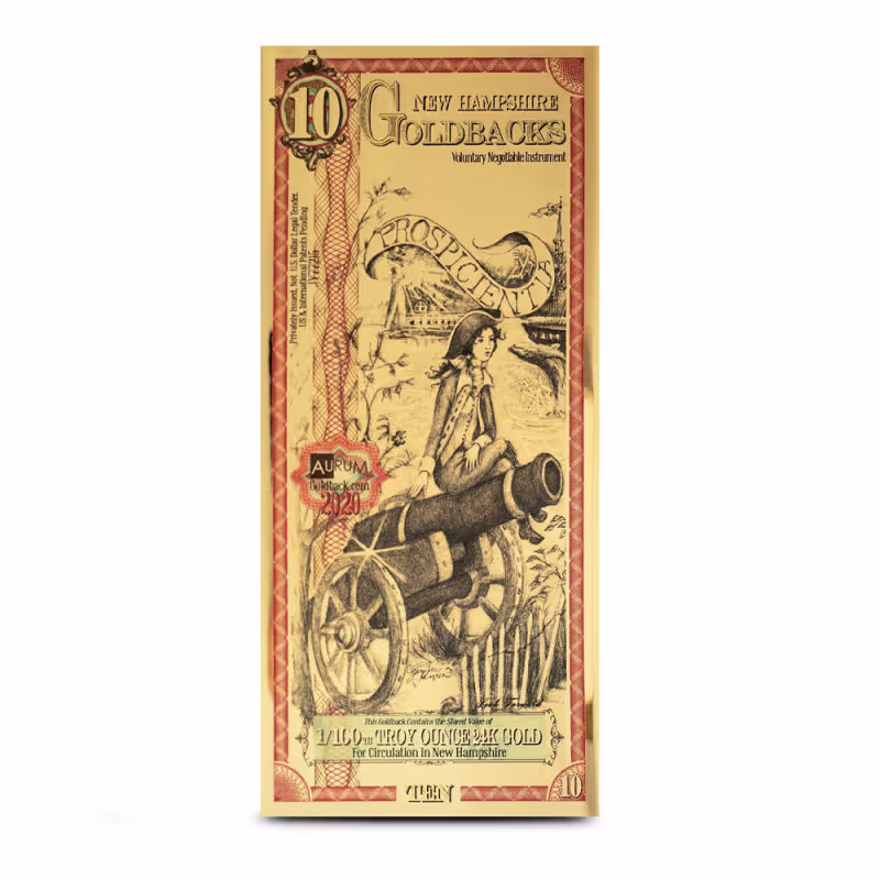 10 New Hampshire Goldback Gold Note