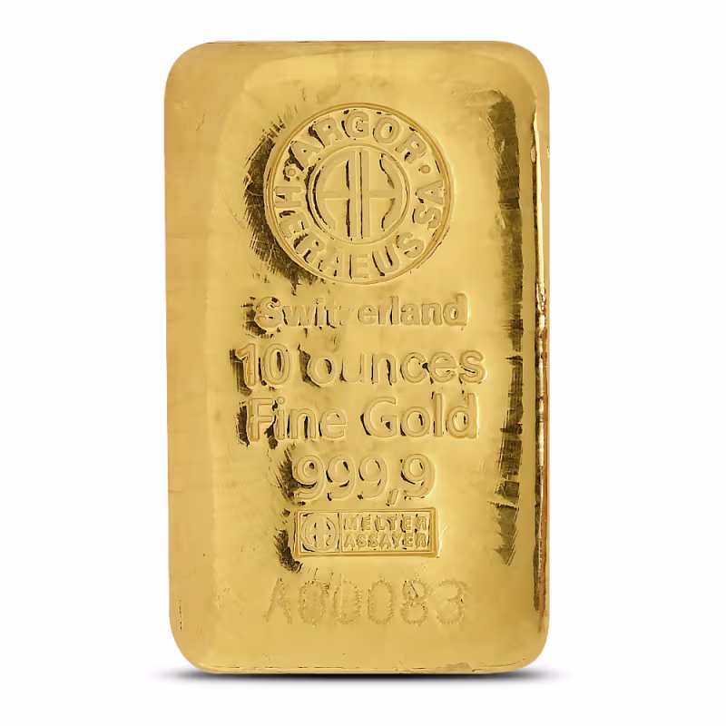 10 oz Argor Heraeus Cast Gold Bar (New)