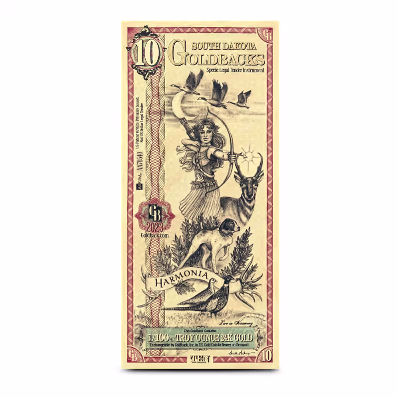 10 South Dakota Goldback Gold Note (New)