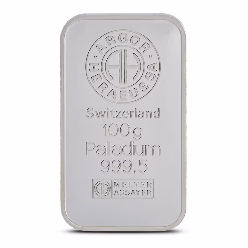 100 Gram Argor Heraeus Palladium Bar (New)