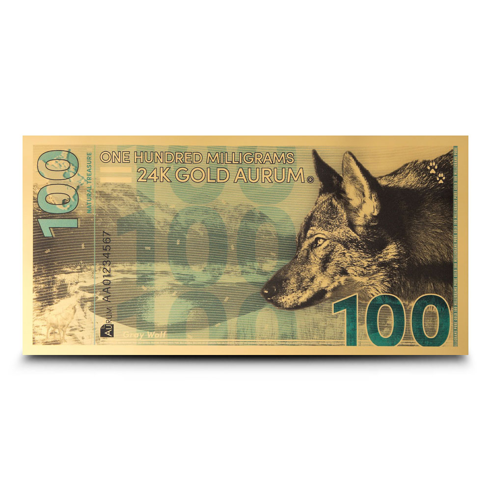 100 Milligram Aurum Natural Treasures Gray Wolf Gold Note
