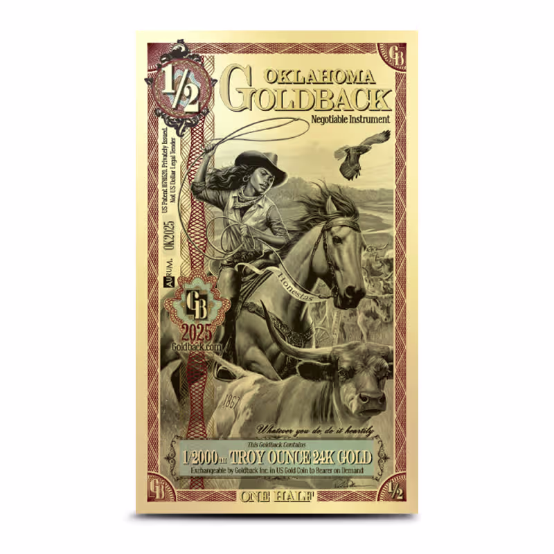 1/2 Oklahoma Goldback Gold Note (New)