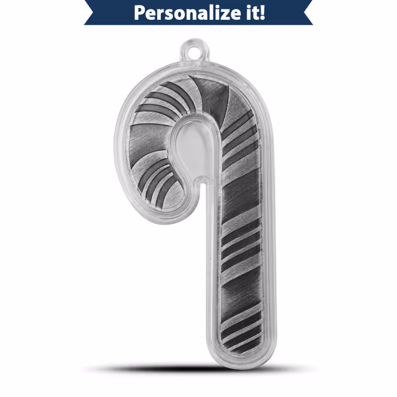 1/2 oz Engravable Candy Cane Shaped Silver Bar (Ornament Capsule)