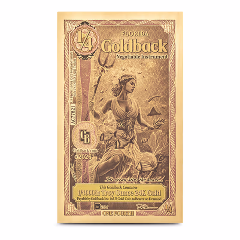 1/4 Florida Goldback Gold Note (New)