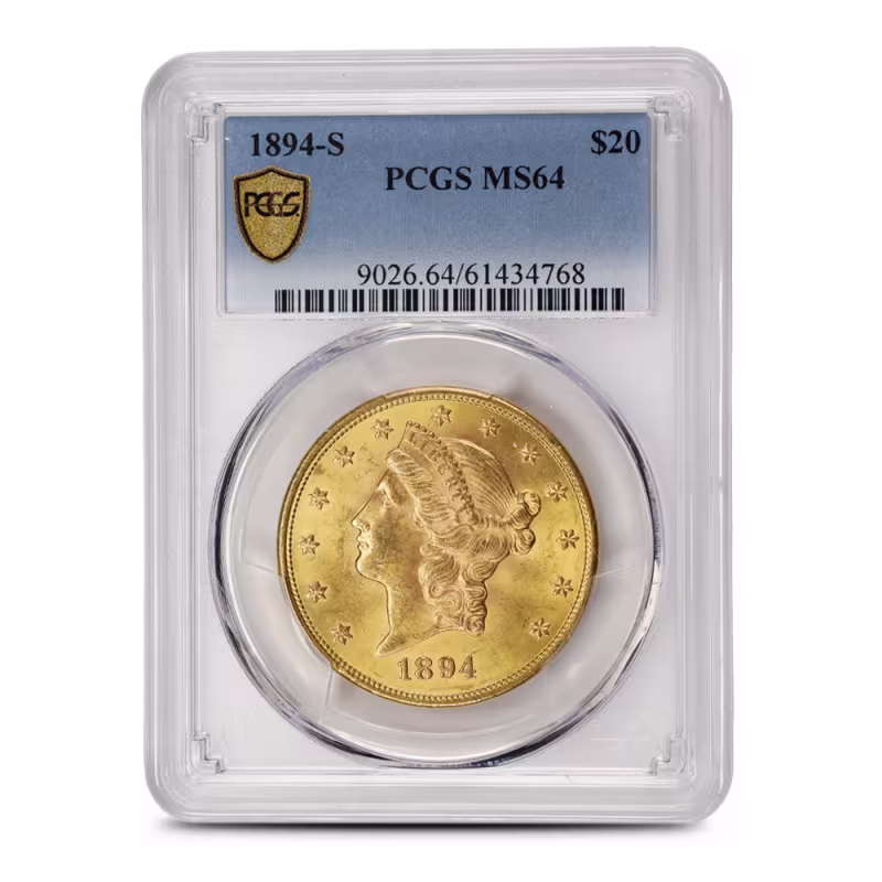 1894-S Pre-33 $20 Liberty Gold Double Eagle Coin PCGS MS64