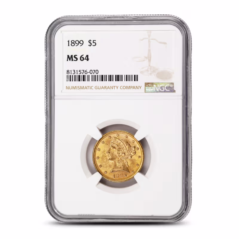 1899 Pre-33 $5 Liberty Gold Half Eagle Coin MS64 (PCGS or NGC)