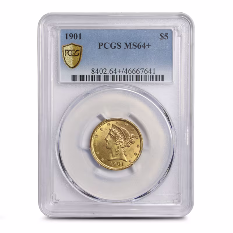 1901 Pre-33 $5 Liberty Gold Half Eagle Coin PCGS MS64+