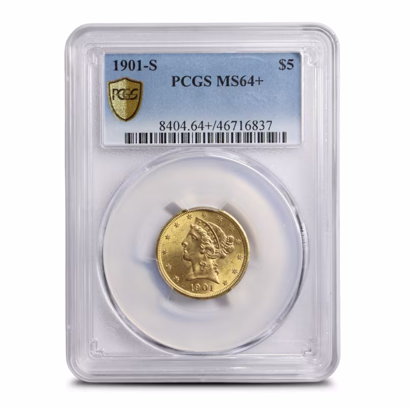 1901-S Pre-33 $5 Liberty Gold Half Eagle Coin PCGS MS64+