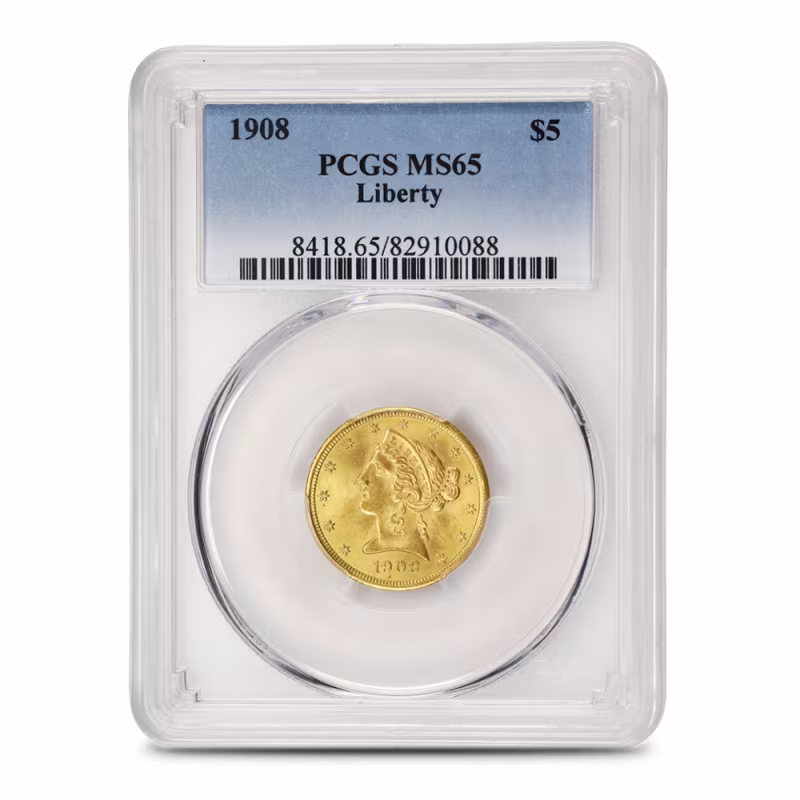 1908 Pre-33 $5 Liberty Gold Half Eagle Coin PCGS MS65