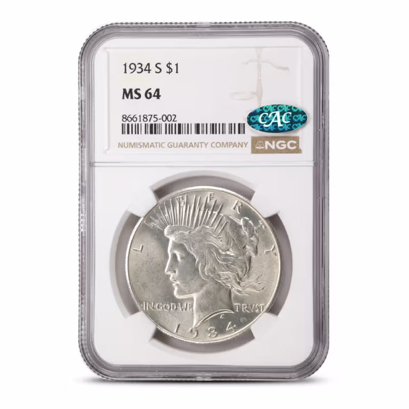 1934-S Peace Silver Dollar NGC MS64 CAC