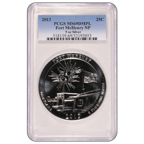 2013 5 oz ATB Fort McHenry Silver Coin MS69 (Varied Label, PCGS or NGC)