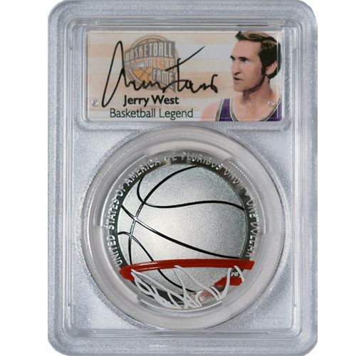2020-P $1 Colorized Basketball HOF Silver Coin (Jerry West Label)