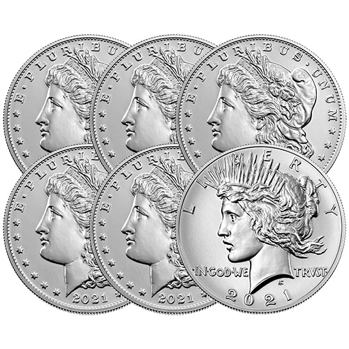 2021 Morgan and Peace Silver Dollar 6-Coin Set