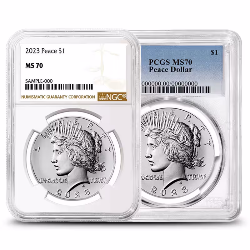 2023 Peace Silver Dollar Coin MS70 (Varied Label, PCGS or NGC)