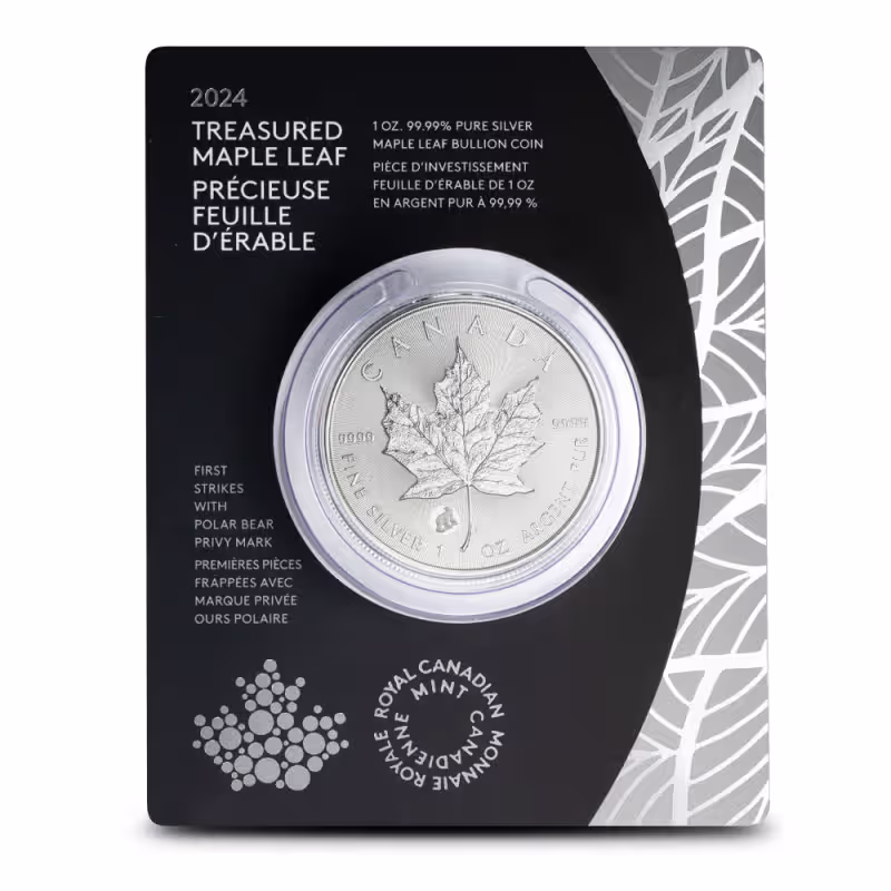 2024 1 oz Canadian Silver Treasured Maple Leaf Polar Bear Privy Coin (New w/ Assay)