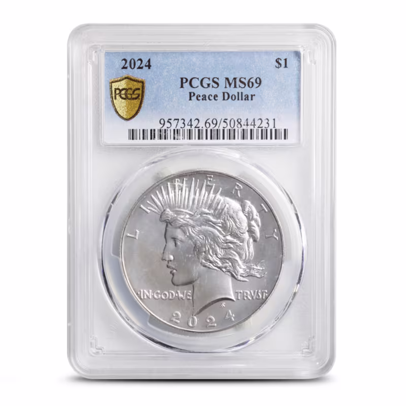2024 Peace Silver Dollar Coin MS69 (Varied Label, PCGS or NGC)