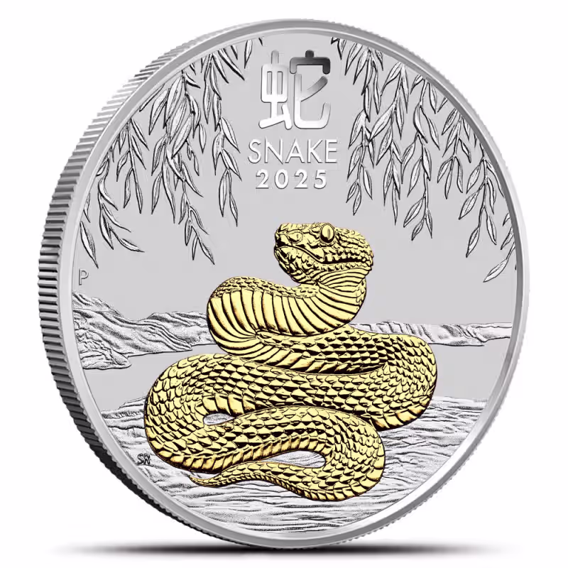 2025 1 oz Australian Silver Lunar Snake Coin (Gilded)