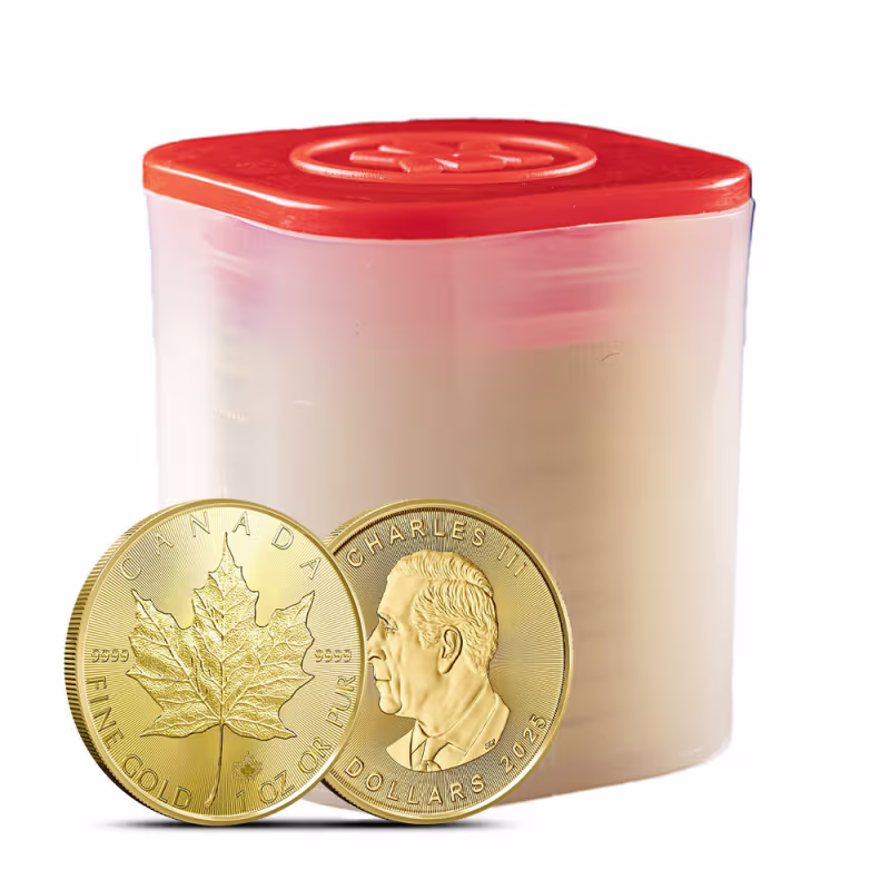 2025 1 oz Canadian Gold Maple Leaf Tube (10 Coins, BU)