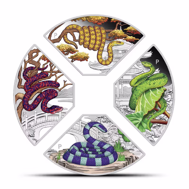 2025 1 oz Tuvalu Silver Lunar Snake Quadrant 4-Coin Set