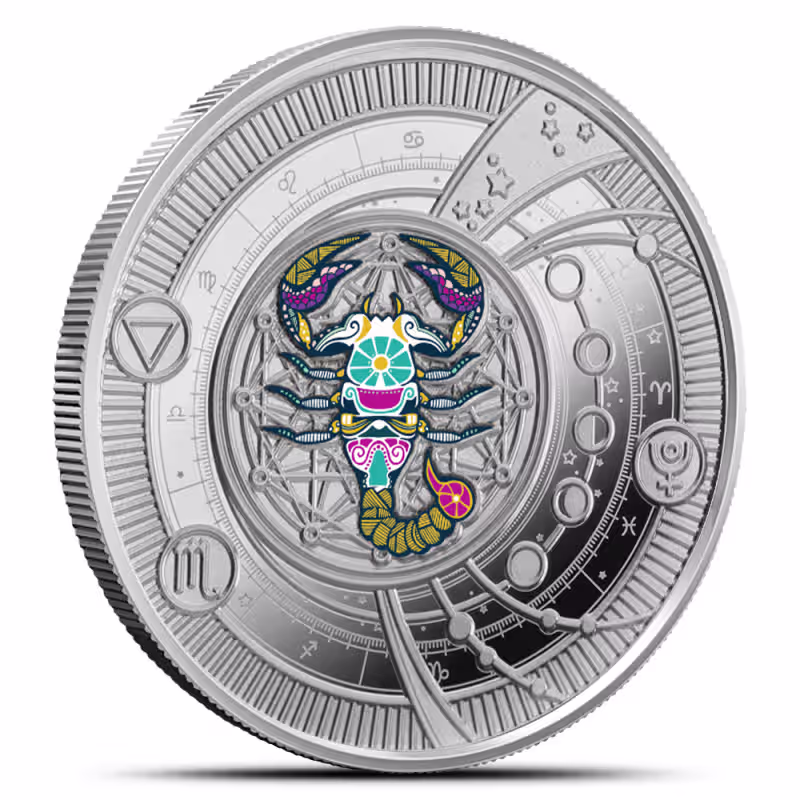 2025 10 Gram Proof Colorized Cameroon Silver Zodiac Signs Scorpio Coin