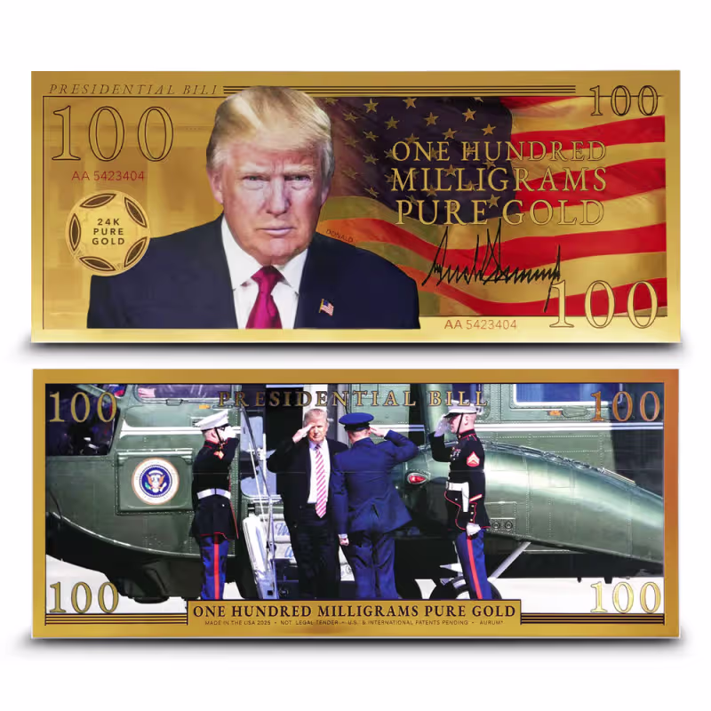 2025 100 Milligram Aurum Trump Presidential Bill Gold Note