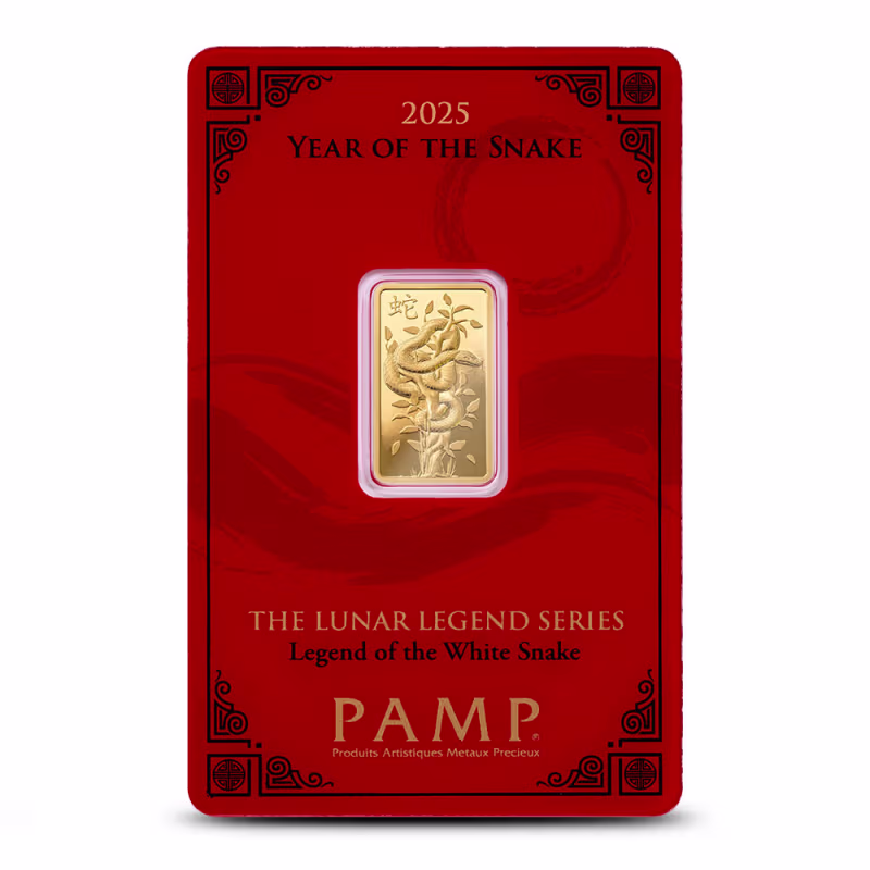 2025 5 Gram PAMP Suisse Lunar Legend White Snake Gold Bar