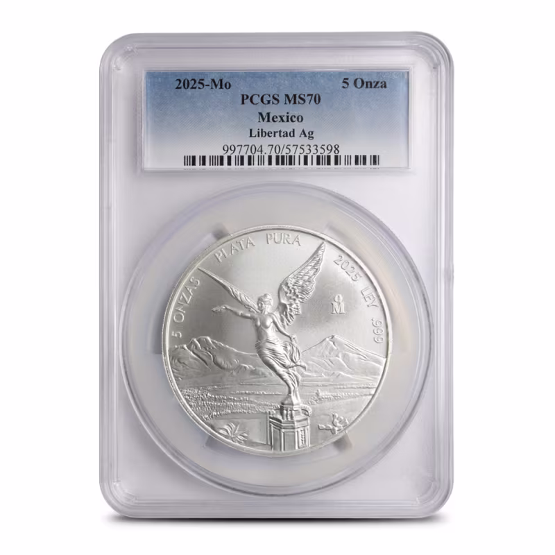 2025 5 oz Mexican Silver Libertad Coin PCGS MS70