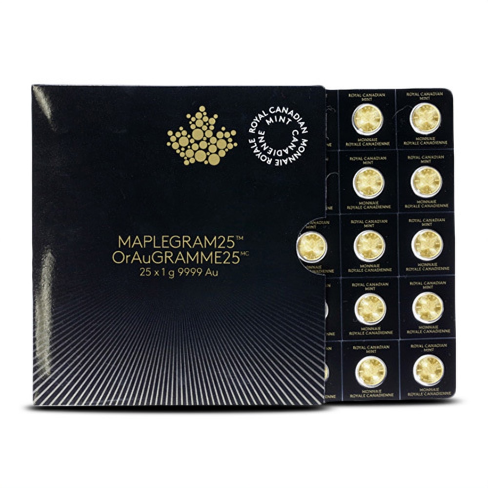 25 Gram Canadian Gold MapleGrams (25x1g, BU w/ Assay)