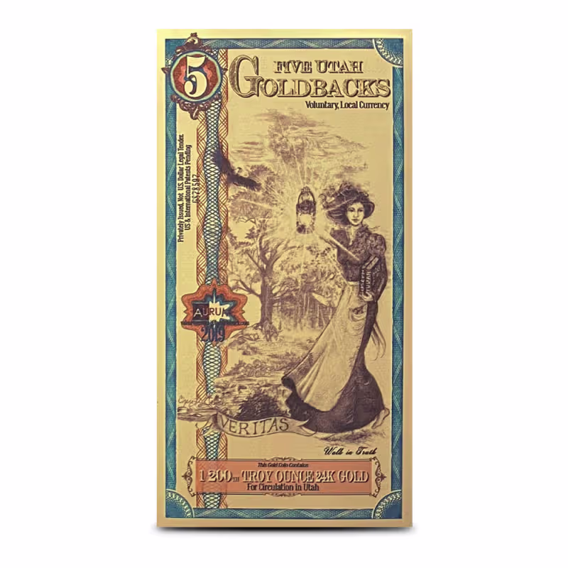 5 Utah Goldback Gold Note