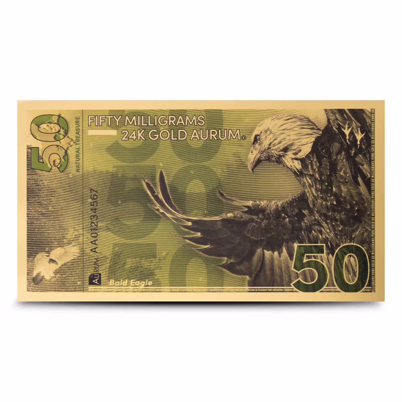50 Milligram Aurum Natural Treasures Bald Eagle Gold Note