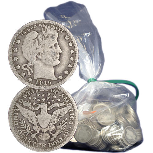 90% Silver Barber Quarters ($100 FV, Circulated)