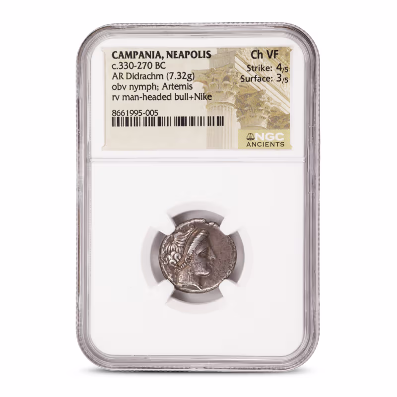 Campania, Neapolis c.330-270 BC AR Didrachm NGC Ch VF