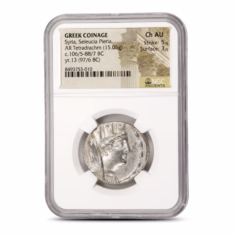 Greek Coinage Syria, Seleucia Pieria AR Tetradrachm NGC Ch AU