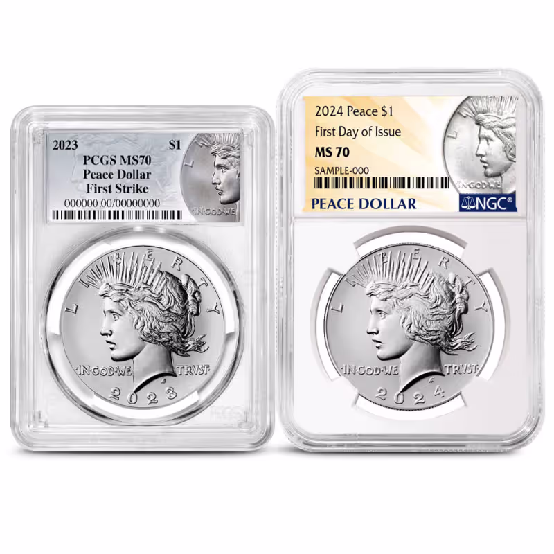 Peace Silver Dollar Coin MS70 (2023+, Varied Label, PCGS or NGC)