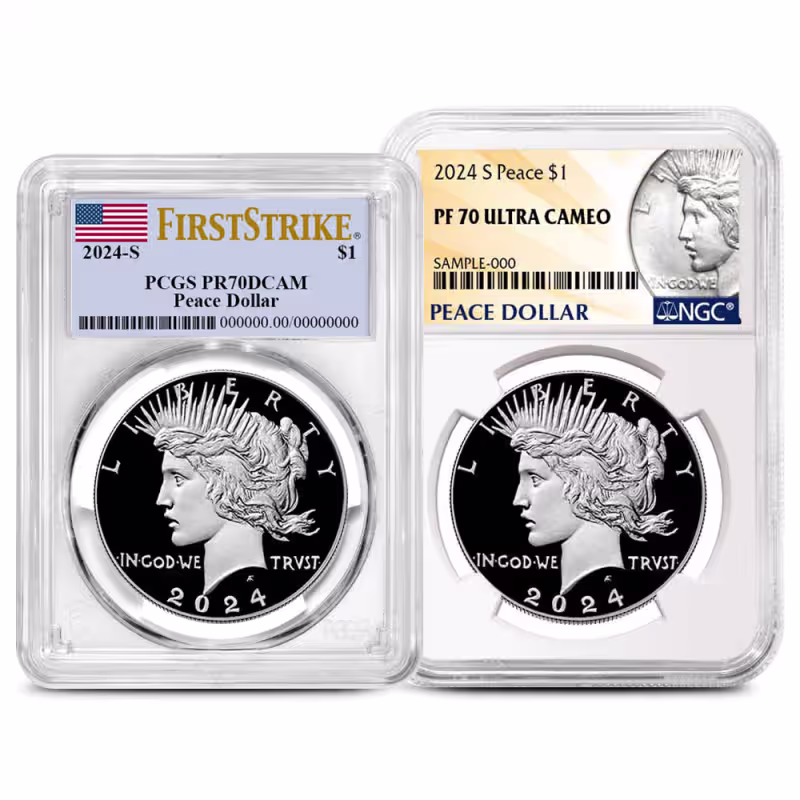 Proof Peace Silver Dollar Coin PF/PR70 (2023+, Varied Label, PCGS or NGC)